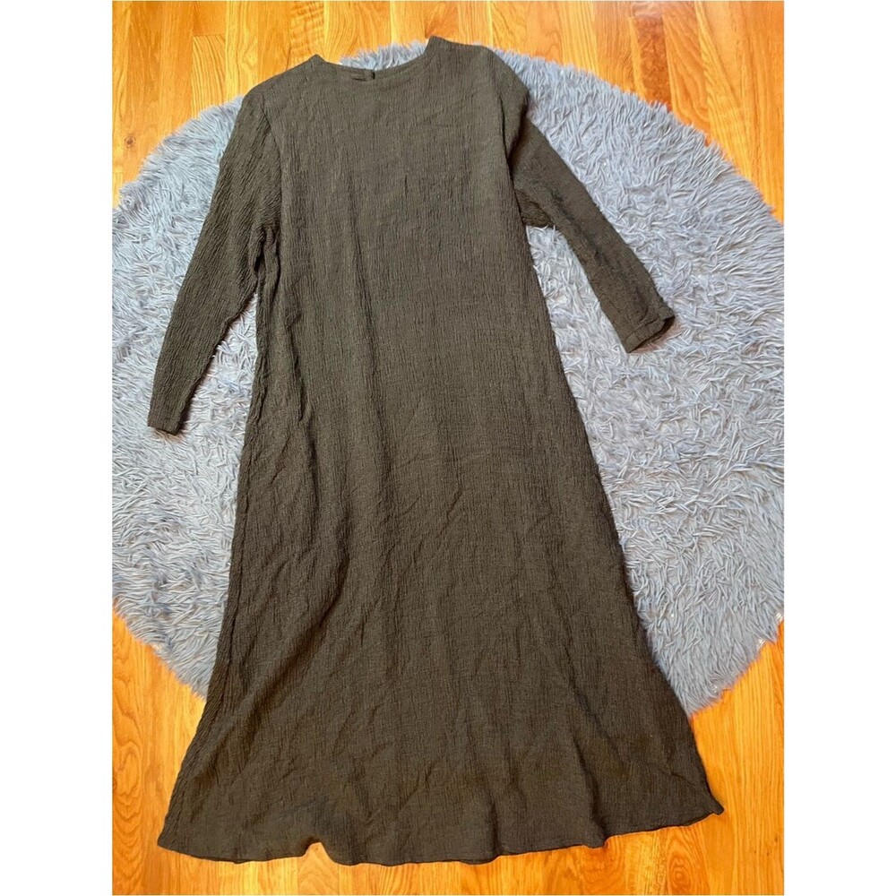 Eileen Fisher Long Sleeve Crewneck Textured Maxi Dress Size M